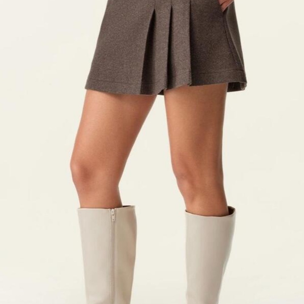 NWT OGL Heather Brown Pull-On Pleated Mini Skort With Side Pockets M